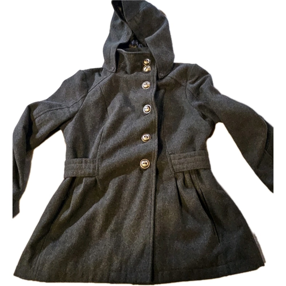 Celebrity Pink Women Gray Pea Coat Removable Hood Juniors M 1-00637